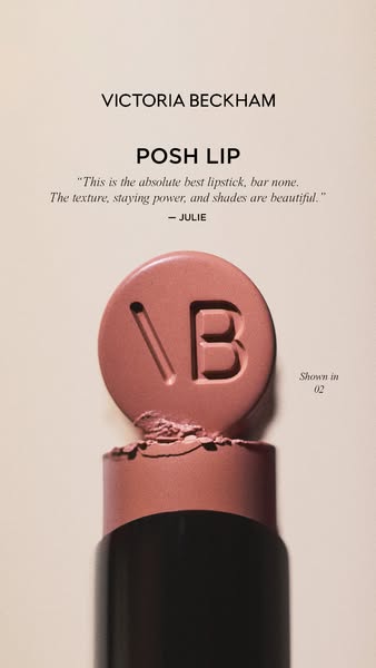 This is an image ad for Victoria Beckham's Posh Lip lipstick. It features an up-close image of the lipstick bullet w