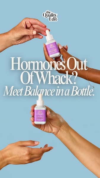 This image ad features two hands holding the brand's hormone balance serum. The ad's headline asks if the viewer