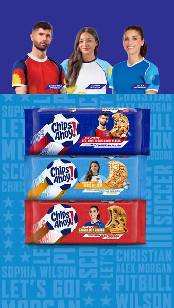 The ad features soccer players Christian Pulisic, Sophia Wilson, and Alex Morgan promoting limited edition flavors of Ch
