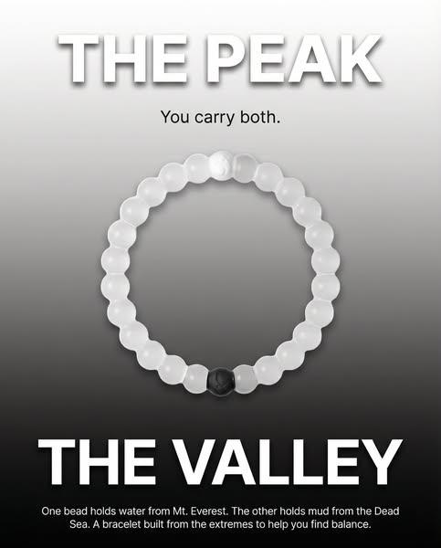 This ad features a bracelet that represents the balance between high and low, in life and in nature. It contains mud fro