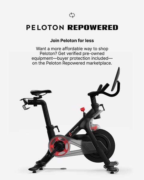 This ad is promoting used Peloton bikes through the Peloton Repowered marketplace.