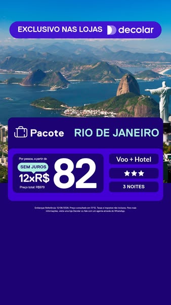 This ad is promoting a travel package deal to Rio de Janeiro through Decolar. The ad utilizes an image of the city as a 