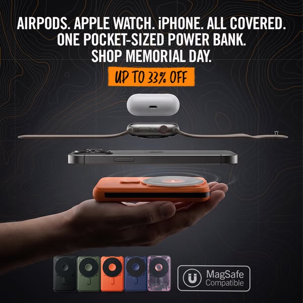 This ad promotes a pocket-sized power bank that is compatible with Apple products. The ad shows a variety of Apple produ