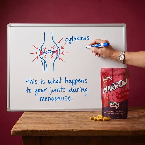 This image ad by Primal Queen is intended to educate customers about how menopause affects joints and offer a solution w
