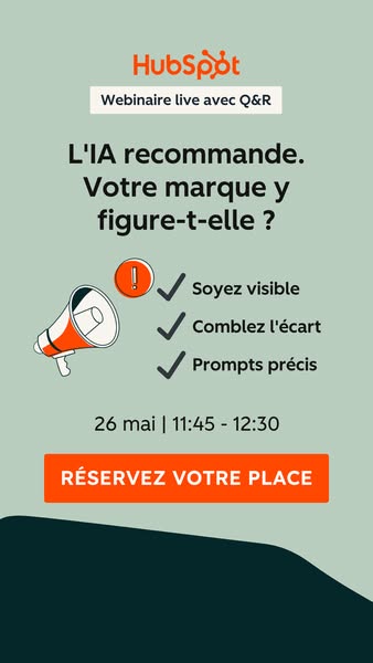 This ad promotes a live webinar with Q&A from HubSpot that focuses on how brands are recommended by AI. It encourage