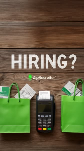 This image ad for ZipRecruiter targets businesses that are hiring. The ad uses the visual metaphor of shopping bags and 