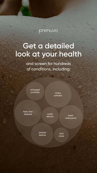 The ad promotes Prenuvo and offers a detailed look at one's health by screening for hundreds of conditions such as e