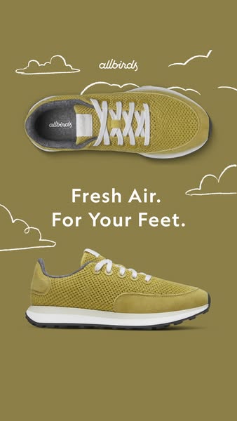 A simple product display showcasing Allbirds shoes. The image features two views of a yellow sneaker against a matching 