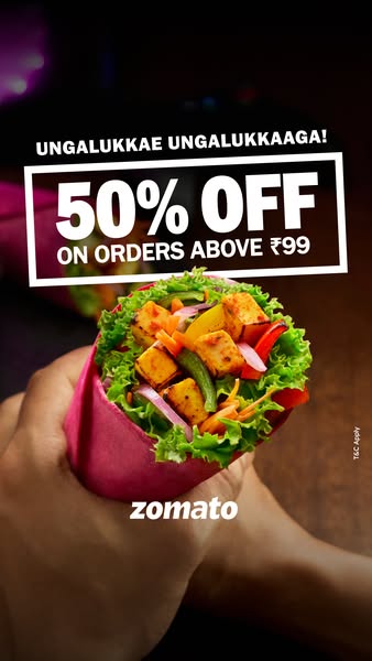 This ad for Zomato offers 50% off on orders above ₹99.