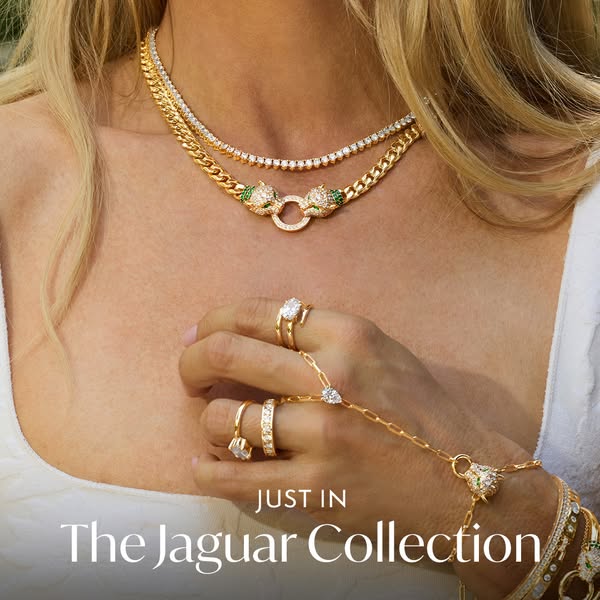 This ad showcases the new 'Jaguar Collection', featuring jewelry pieces with a jaguar design. The focus is on lu