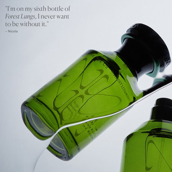This ad promotes Forest Lungs using a customer testimonial and a product-forward composition to highlight the brand'