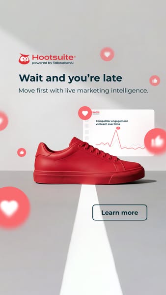 This ad for Hootsuite uses the tagline "Wait and you're late" to convey the idea that if you are not movin