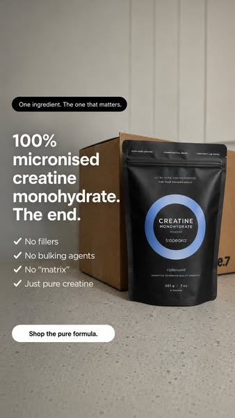 This ad highlights the benefits of tropeaka's creatine monohydrate powder by calling out that it contains only one i
