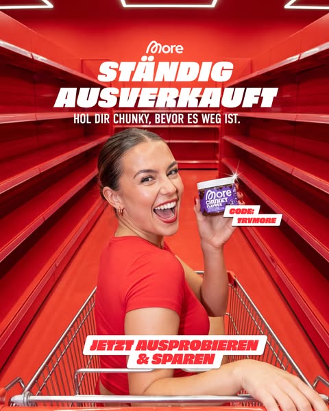 This ad for More Nutrition promotes their Chunky Flavor product. It highlights the product's popularity by showing e