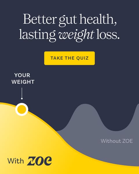 This image ad for Zoe highlights the company's focus on gut health as a means to achieve lasting weight loss. It inv