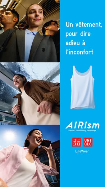 This ad for Uniqlo's AIRism product line features three different people in what appear to be uncomfortable everyday