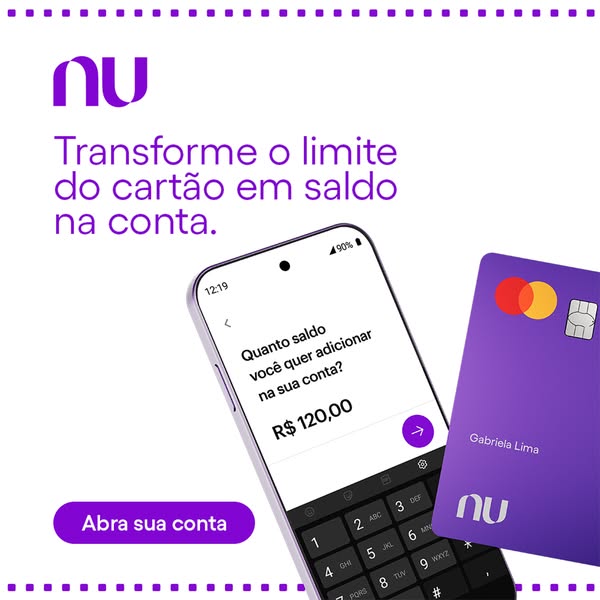 This ad promotes Nubank, a digital banking platform, by showcasing the ability to transfer credit card limit to account 