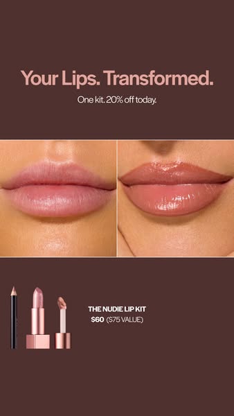 This ad shows a before and after of a woman's lips. The before shows the lips with no product on. The after shows th