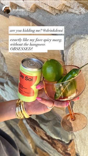 This image ad promotes De Soi, highlighting that it tastes just like a spicy margarita but without the hangover. The ad 