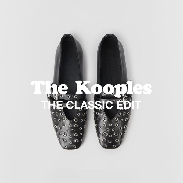 This ad showcases a pair of black flats with metallic eyelet detailing. The creative aims to highlight a classic design 