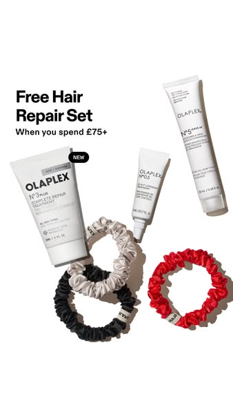 This static ad promotes Olaplex products and advertises a free hair repair set available when spending £75 or more.