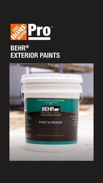 Ad for Behr exterior paints. The ad features a can of Behr Premium Plus exterior paint.