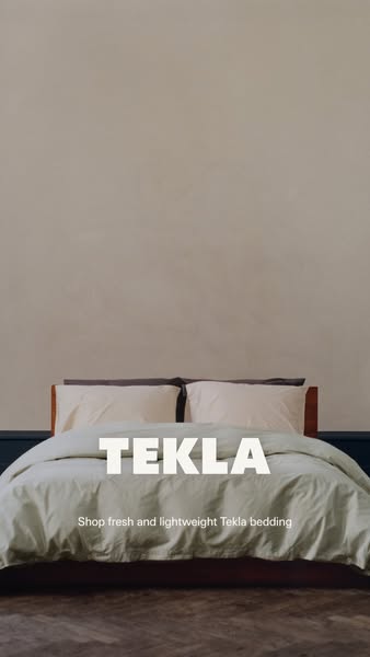 This ad showcases fresh and lightweight bedding from Tekla.