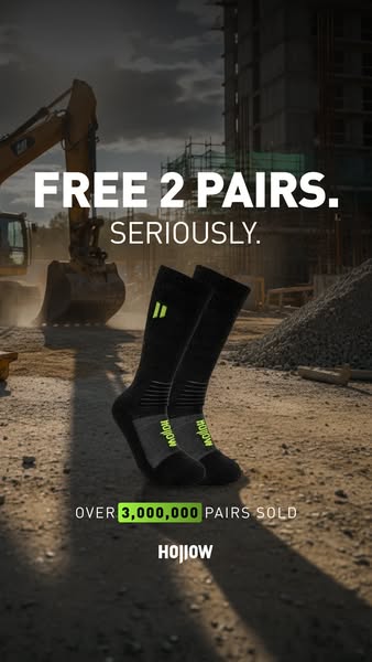 This image ad promotes Hojiow socks by offering 2 pairs free. The ad is trying to get people to buy their socks by indic