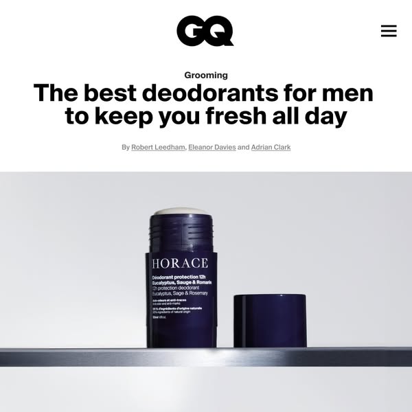 This Meta image ad features a GQ article promoting Horace deodorant, emphasizing its 12-hour protection and natural ingr
