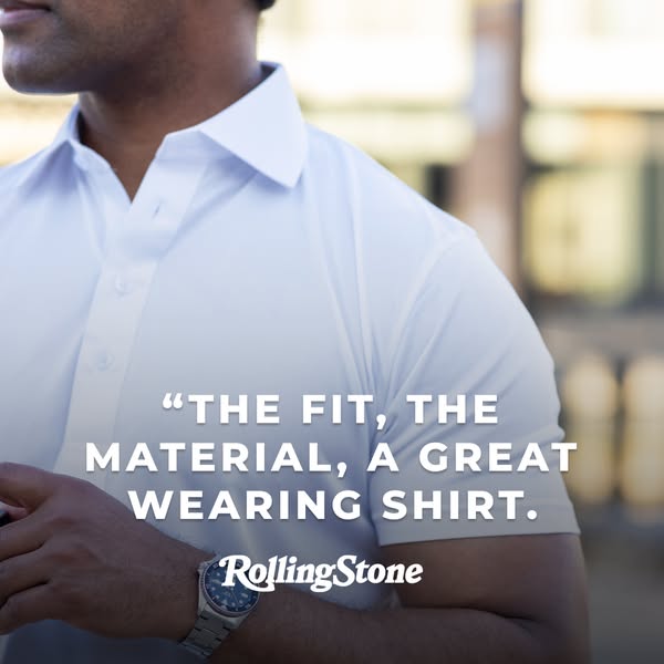 This ad features a Rolling Stone quote to promote a dress shirt, emphasizing its fit, material, and overall comfort.