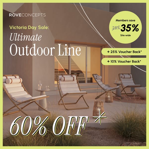 Ad for Rove Concepts, advertising a Victoria Day Sale with discounts on the ultimate outdoor line.