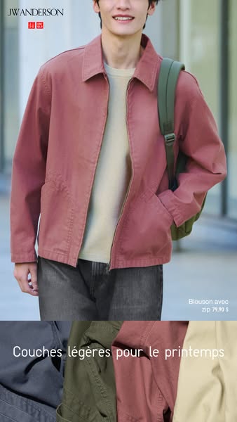 This ad showcases a men's jacket, and the brand's new Spring collection of light layers.