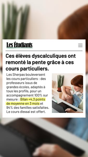 This ad promotes Sherpas courses using a screenshot of an article that claims students with dyscalculia have improved th