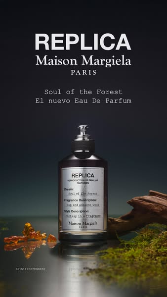 This image ad features the fragrance 'Soul of the Forest' by Maison Margiela. The ad showcases the perfume bottl