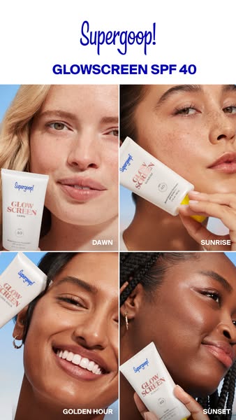 This ad for Supergoop! Glowscreen SPF 40 features four different people representing a range of skin tones and wearing t