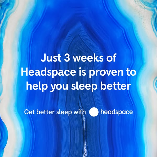 This ad promotes Headspace, suggesting it only takes 3 weeks of use to help users sleep better. It features the brand na