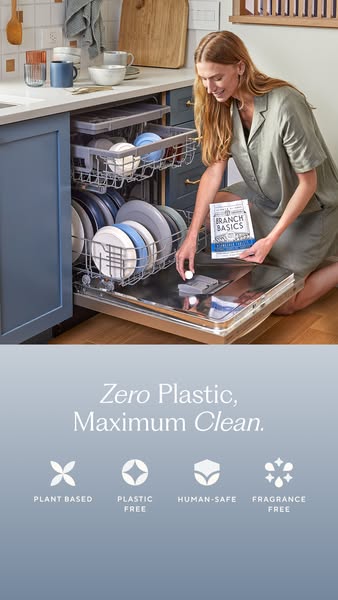 This image ad is for Branch Basics, a brand that sells cleaning products. The ad features the Branch Basics dishwasher t