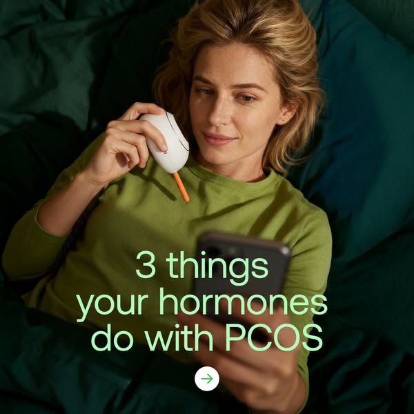 The ad focuses on educating the viewer about hormones and PCOS, using a lifestyle visual and a direct headline to grab a