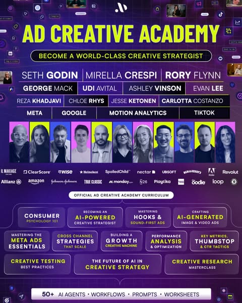 This image ad promotes the Ad Creative Academy, promising to help viewers become world-class creative strategists. It hi