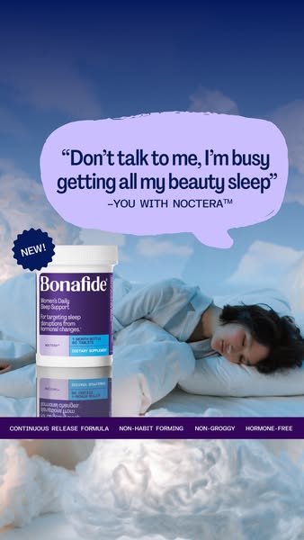 This image ad features Bonafide Women's Daily Sleep Support supplements. The ad uses a testimonial overlaid on an im