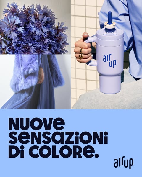 The ad showcases air up's color variant through an aesthetic, color-focused approach. It features the product alongs