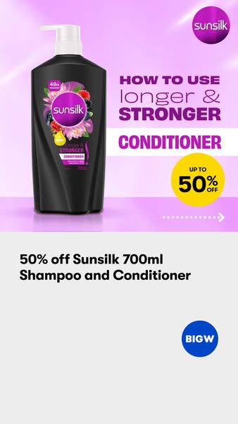 This image ad promotes Sunsilk conditioner and shampoo. The ad features a large bottle of Sunsilk conditioner against a 