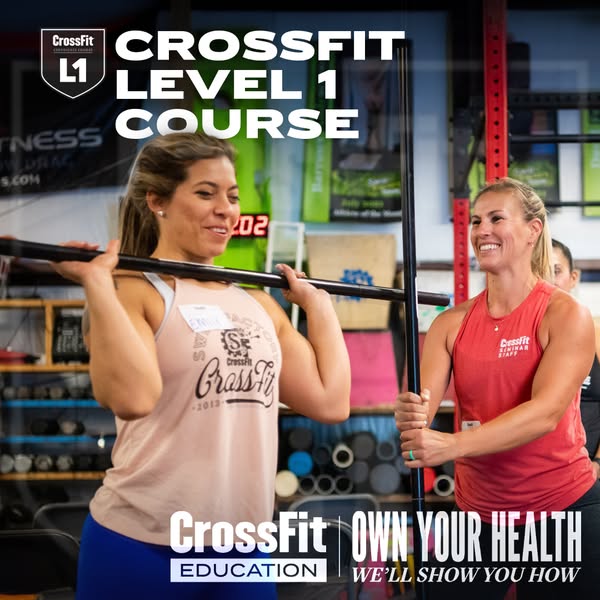 This image ad promotes CrossFit Level 1 course with an image of trainees lifting weights. The ad communicates that with 