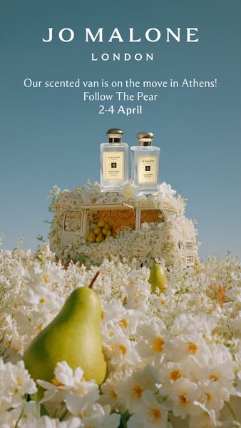 This image ad for Jo Malone London announces the arrival of their scented van in Athens from April 2-4 and invites custo