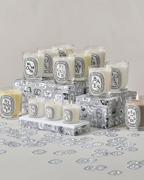 A product shot showcasing Diptyque candles.