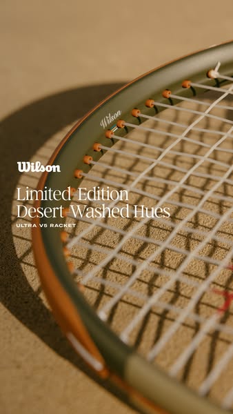 An image showcasing the Wilson Ultra v5 Racket in Desert Washed Hues with brand and model labeling.