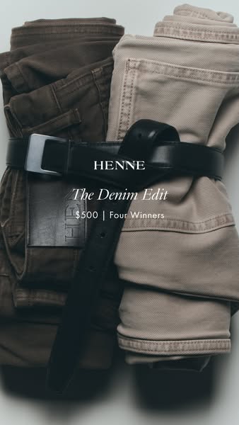 This image promotes a sweepstakes by Henne for $500 towards their brand, presented by showing rolled stacks of their den