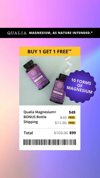 This ad for Qualia Magnesium+ features the product alongside a limited-time offer. The ad emphasizes the fact that 10 fo