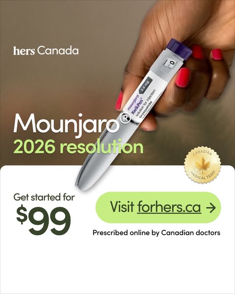 This image ad is for hers Canada to get started with Mounjaro to help with weight management. The ad features a woman ho