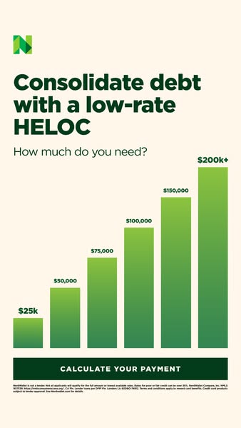 The ad uses a bar graph to display how much debt a person needs to consolidate. The ad promotes the brand's low-rate